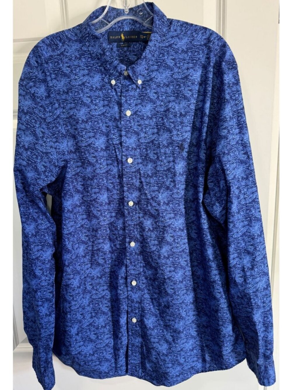 Ralph Lauren Long Sleeve Button Down Shirt Blue Floral Fauna Men's XXL 18-1/2